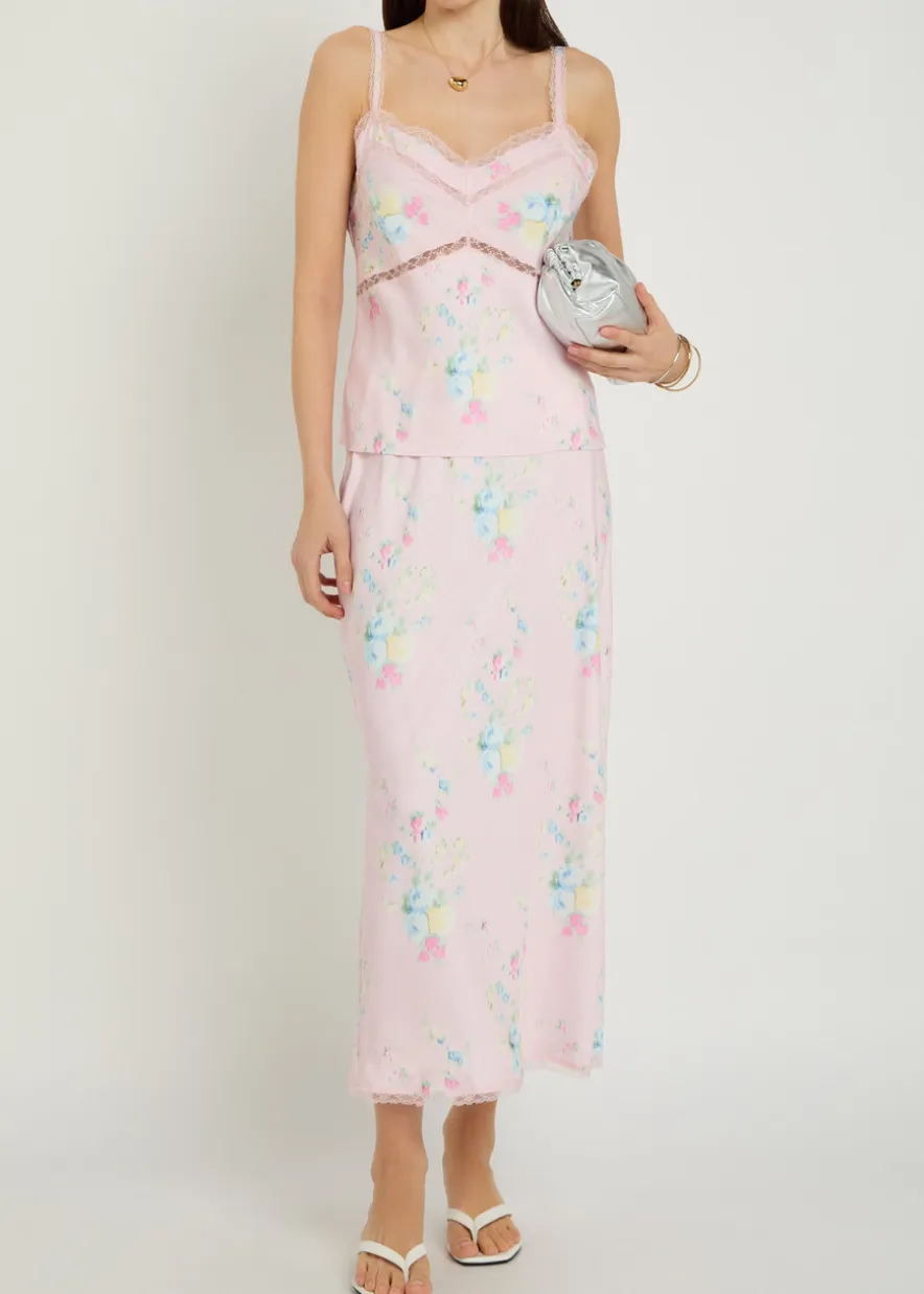 Kalo floral-print satin midi slip skirt