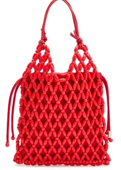 Karla leather and wooden-bead top handle bag