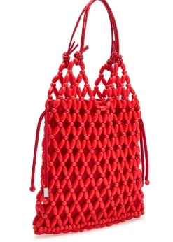 Karla leather and wooden-bead top handle bag