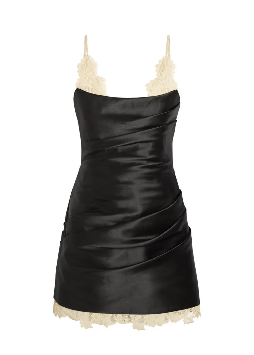 Kasai layered-lace and satin mini dress