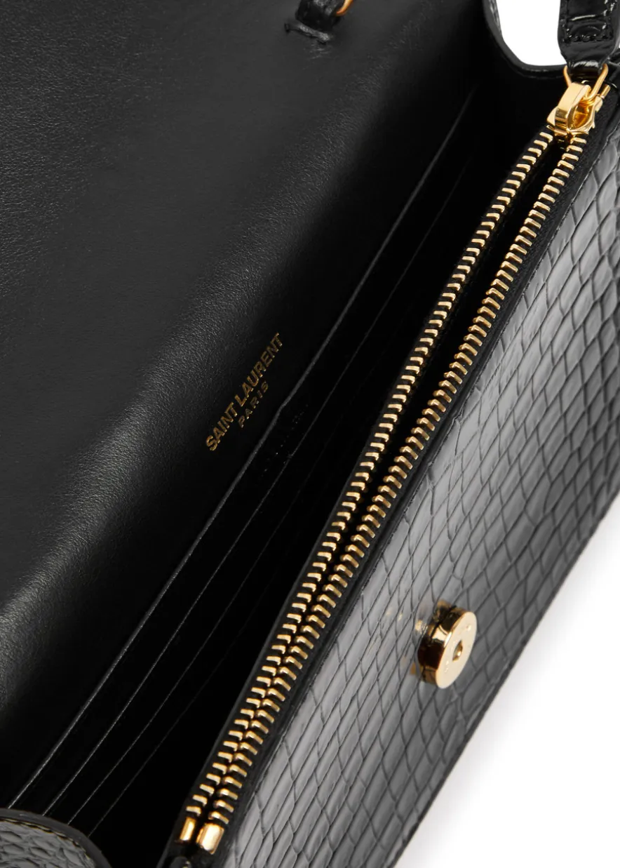 Kate crocodile-effect leather wallet-on-chain