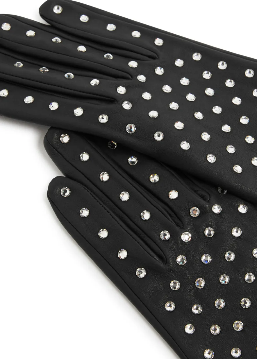 Kate crystal-embellished leather gloves