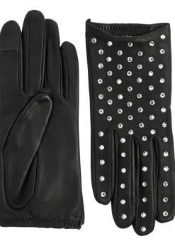Kate crystal-embellished leather gloves
