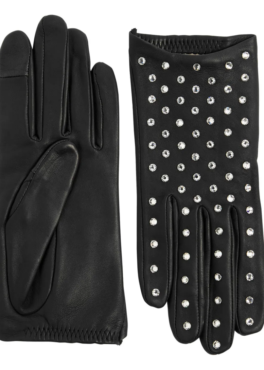 Kate crystal-embellished leather gloves
