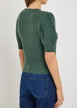 Kato puff-sleeve ribbed cashmere top