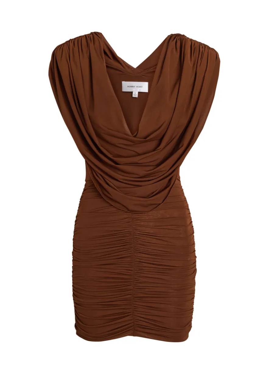 Kehlani cowl-neck stretch-mesh mini dress