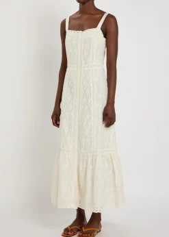 Kelli embroidered cotton and silk-blend midi dress
