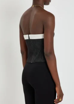 Kelly pinstriped strapless linen-blend top