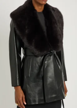 Kelsey fur-trimmed belted leather jacket