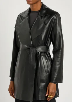 Kelsey fur-trimmed belted leather jacket