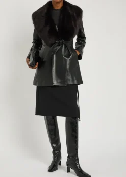 Kelsey fur-trimmed belted leather jacket