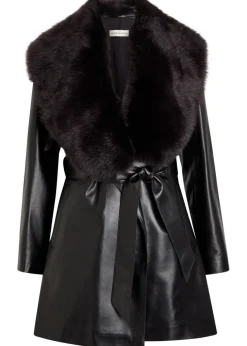 Kelsey fur-trimmed belted leather jacket