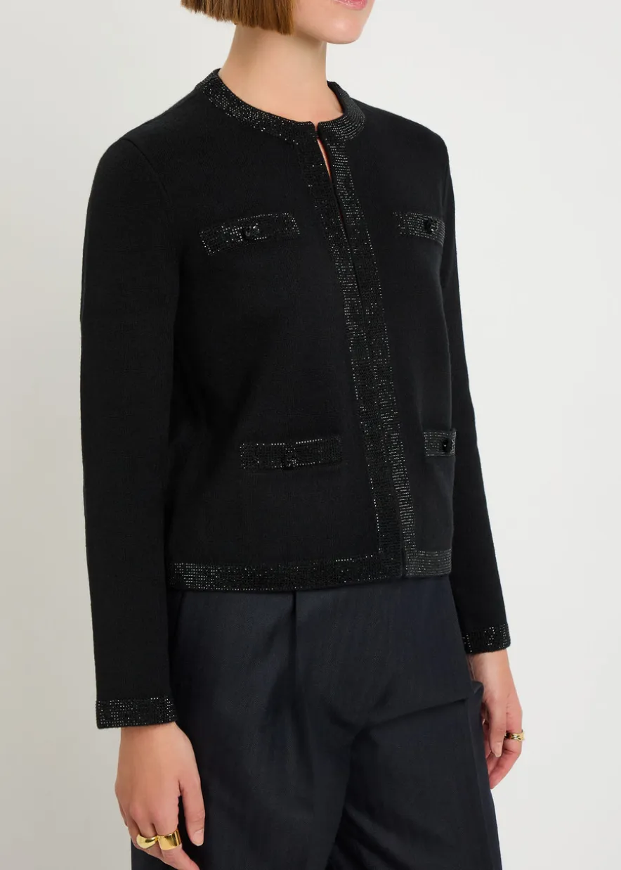 Kendra crystal-embellished wool-blend cardigan