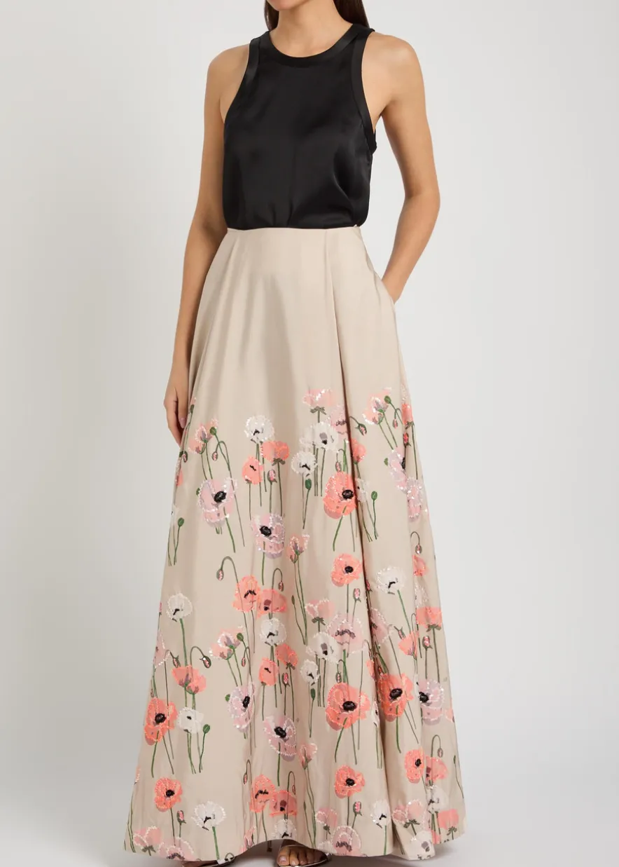 Kennedy floral-embellished satin-poplin maxi skirt