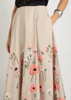Kennedy floral-embellished satin-poplin maxi skirt