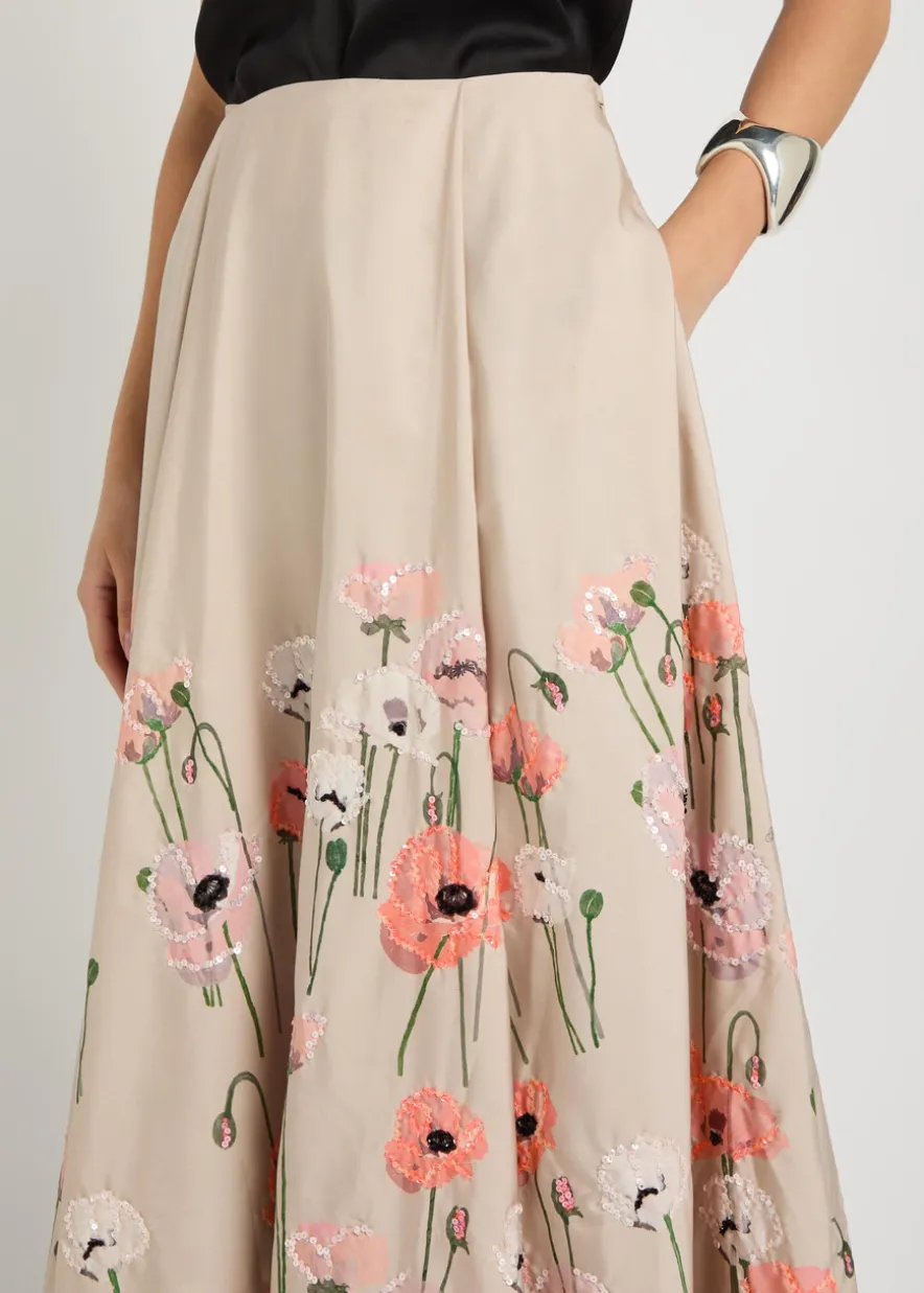 Kennedy floral-embellished satin-poplin maxi skirt
