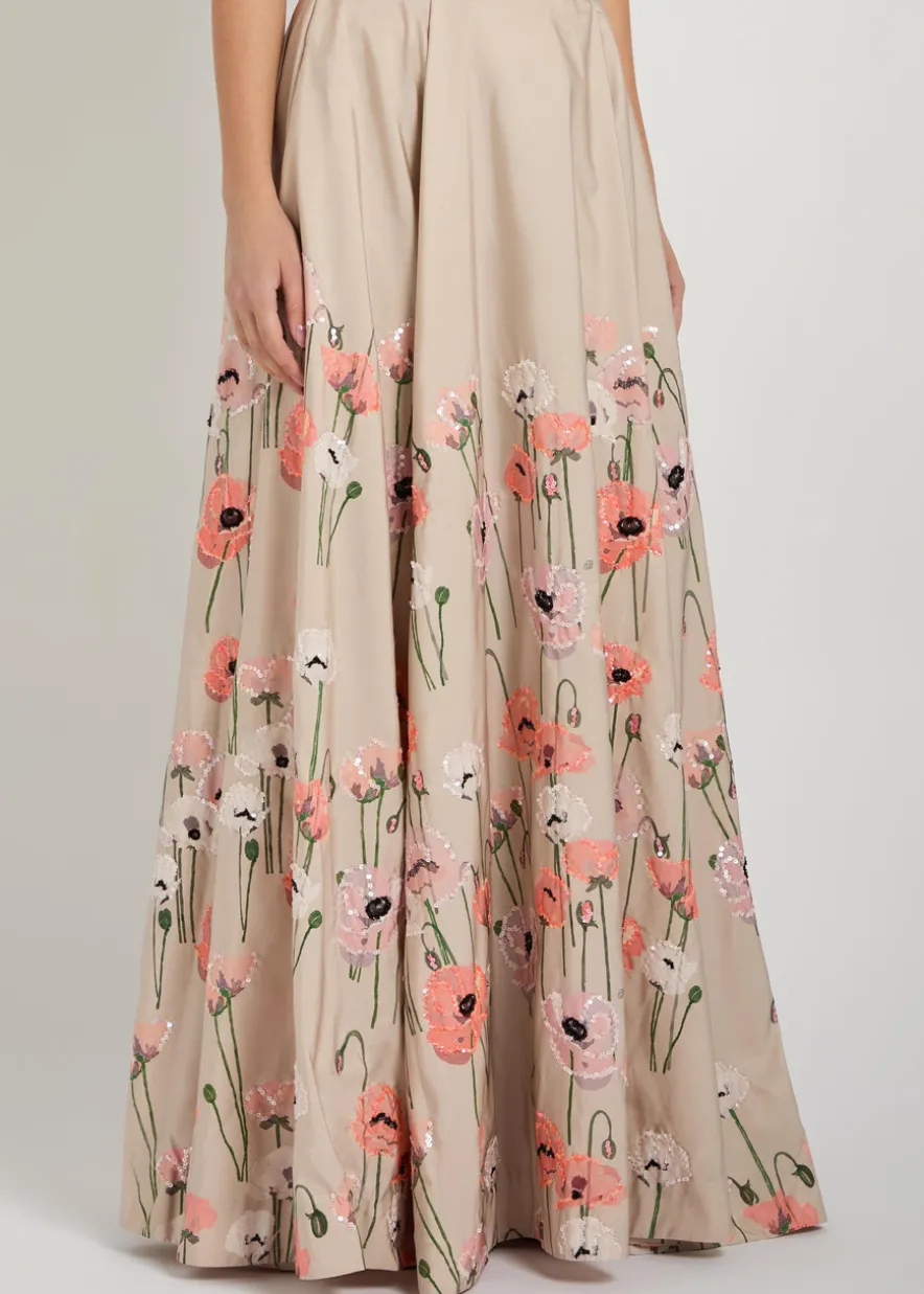 Kennedy floral-embellished satin-poplin maxi skirt