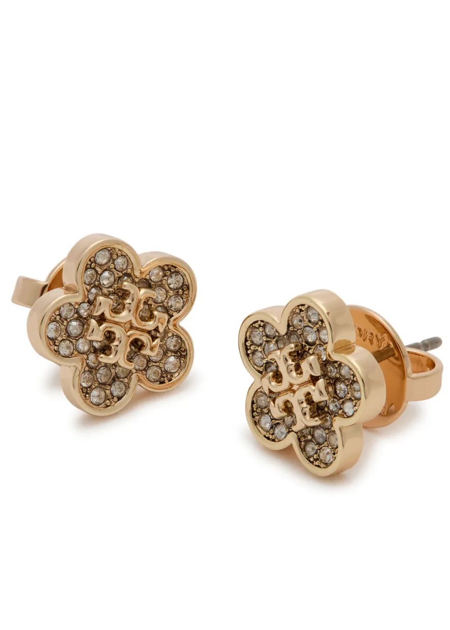 Kira floral pavé 18kt gold-plated stud earrings