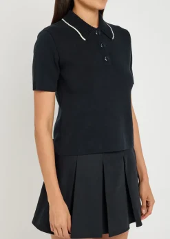 Knit collar cotton polo shirt