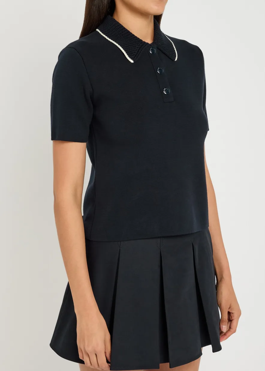 Knit collar cotton polo shirt