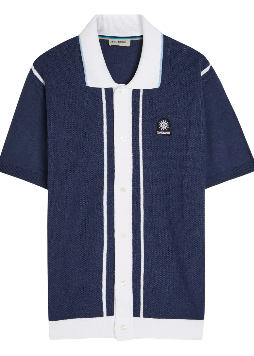 Knit striped cotton-blend shirt