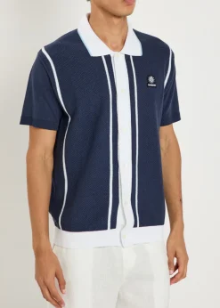 Knit striped cotton-blend shirt
