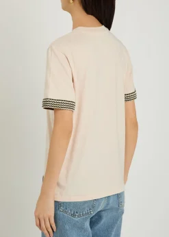 Knit-trimmed cotton T-shirt