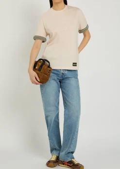 Knit-trimmed cotton T-shirt