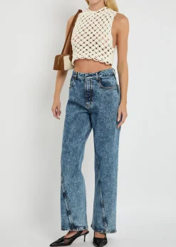 Knotted cotton-blend crop top