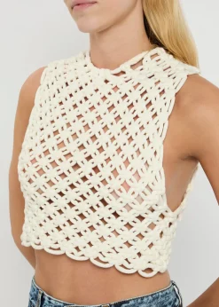 Knotted cotton-blend crop top