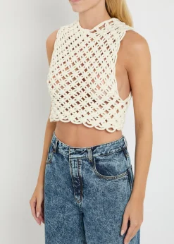 Knotted cotton-blend crop top