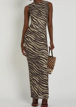 Krisa zebra-print mesh maxi dress