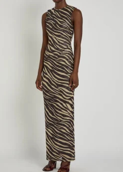 Krisa zebra-print mesh maxi dress