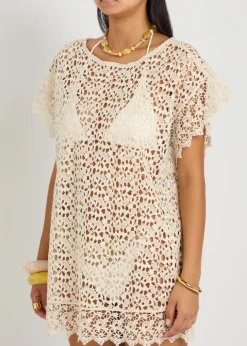 Kristina open cotton-knit mini kaftan