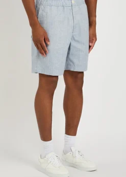 Kurt striped cotton and linen-blend shorts