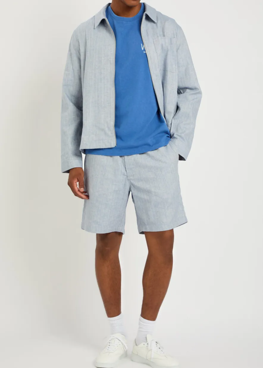 Kurt striped cotton and linen-blend shorts