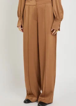 Kyra pintuck wide-leg satin trousers