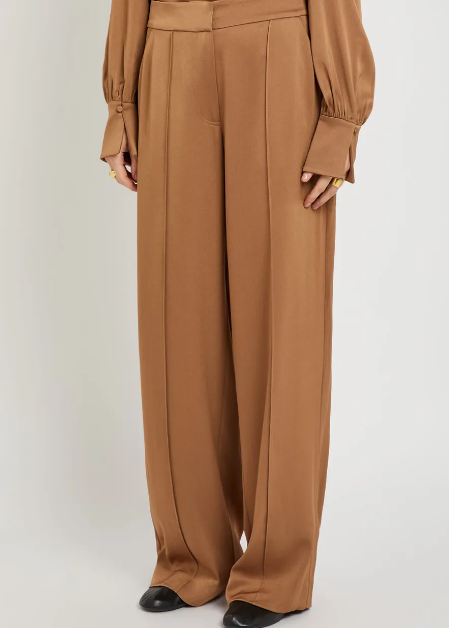 Kyra pintuck wide-leg satin trousers