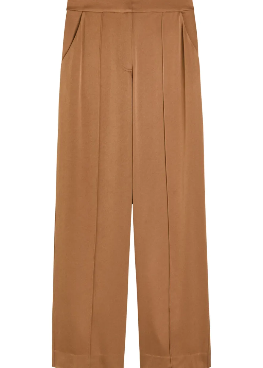 Kyra pintuck wide-leg satin trousers