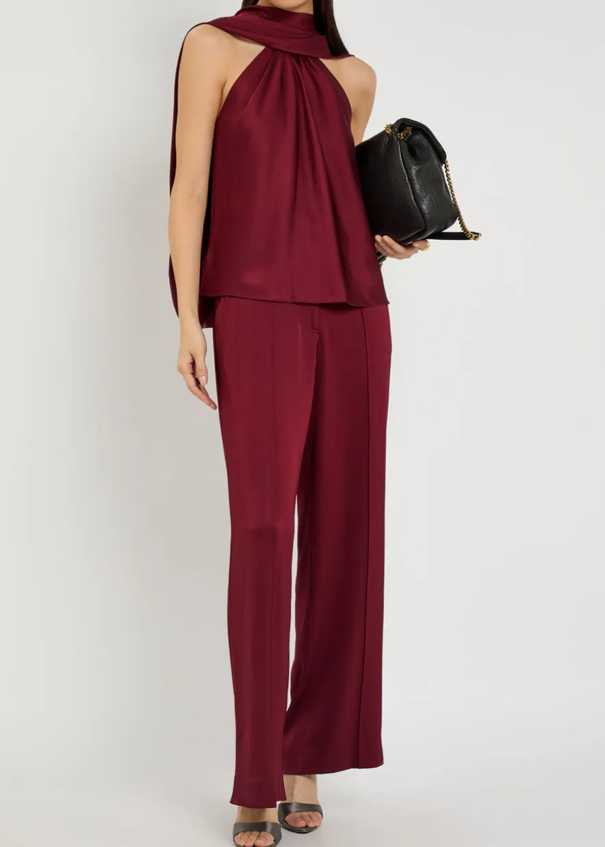 Kyra pintuck wide-leg satin trousers
