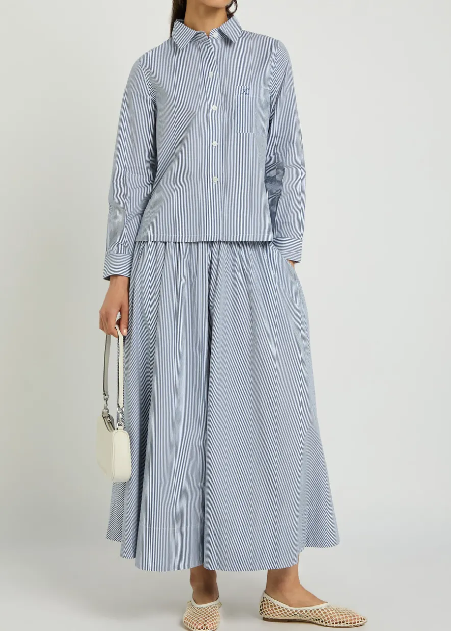 Kyria striped cotton-poplin midi skirt