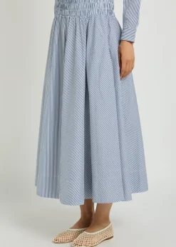 Kyria striped cotton-poplin midi skirt