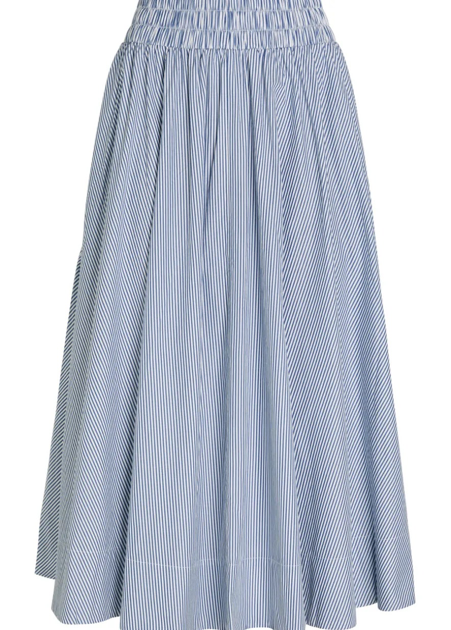 Kyria striped cotton-poplin midi skirt