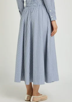 Kyria striped cotton-poplin midi skirt