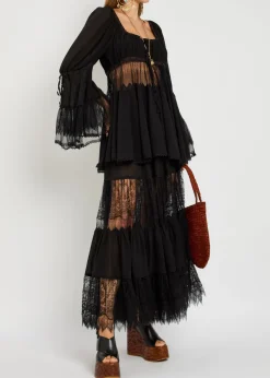 Lace-embellished silk-chiffon blouse