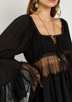 Lace-embellished silk-chiffon blouse