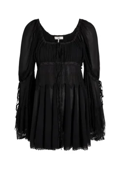 Lace-embellished silk-chiffon blouse