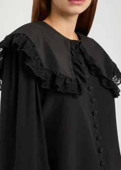 Lace-embellished silk-georgette blouse