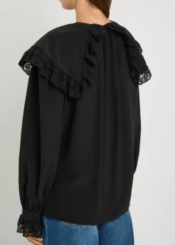 Lace-embellished silk-georgette blouse