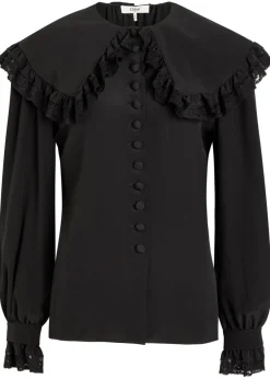 Lace-embellished silk-georgette blouse
